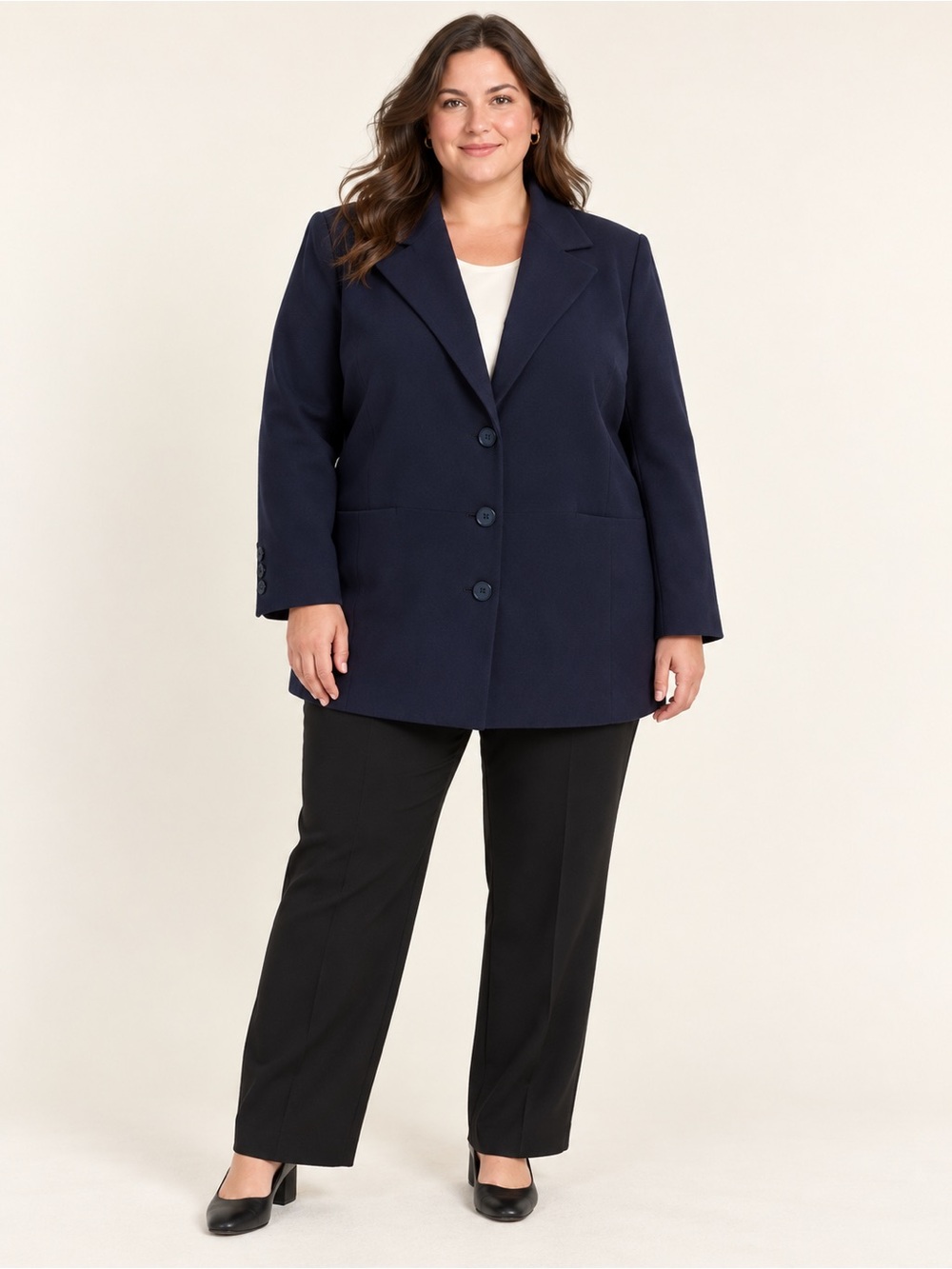 Nordstrom Encore 18W Navy 100% Wool Three Button Blazer